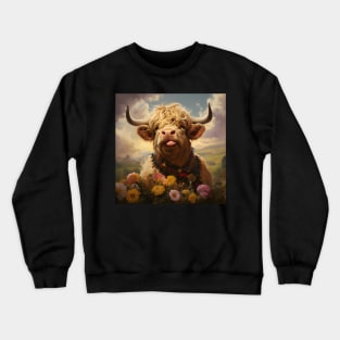 Charmingly Cute and Silly Highland Cattle Design Crewneck Sweatshirt